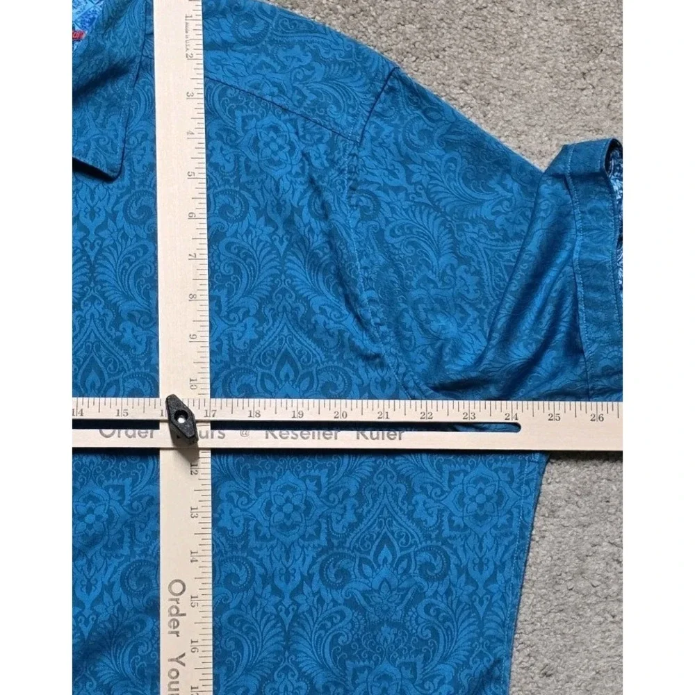 Robert Graham Mens XL Shirt S/S Blue Demask Geometric Paisley Floral Flip‎ Cuff - Picture 13 of 14